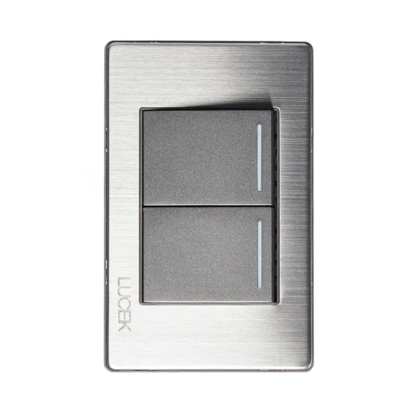 PLACA METÁLICA C/ 2 INTERRUPTORES SENCILLOS DE 1.5 MÓDULOS ANODIZADOS BP02-M/A - LUCEK