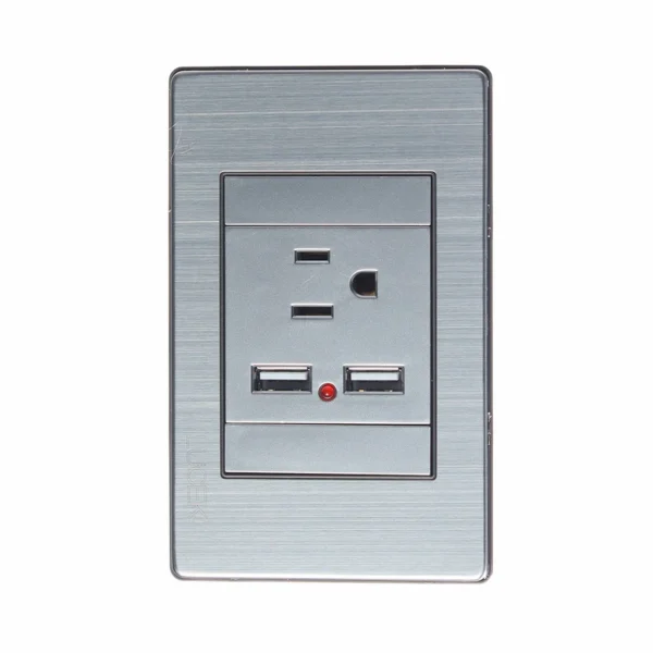 PLACA METÁLICA / 1 CONTACTO Y 2 ENTRADAS DE USB PLATEADO BP05-M/P -LUCEK