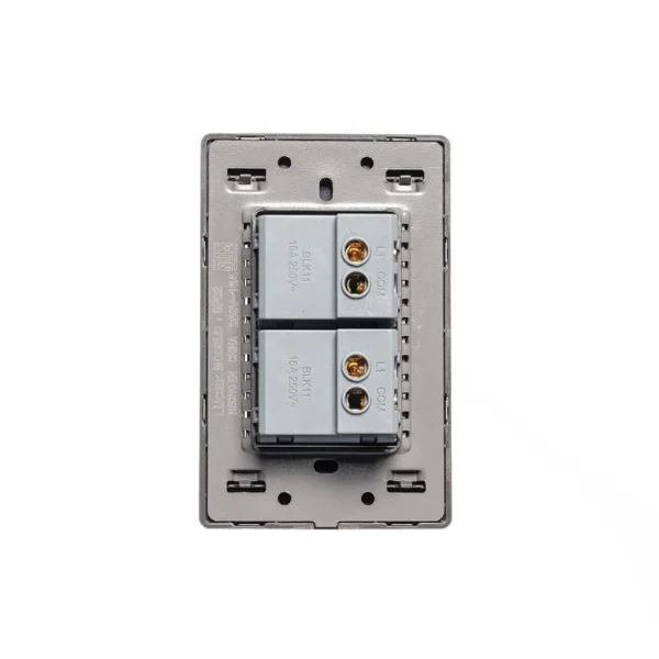 PLACA METÁLICA C/ 2 INTERRUPTORES SENCILLOS DE 1.5 MÓDULOS ANODIZADOS BP02-M/A - LUCEK - Imagen 3