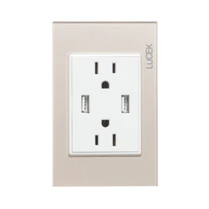 PLACA CON 2 CONTACTOS Y 2 ENTRADAS DE USB CRISTAL DORADO MARFIL  BP25-CDM- LUCEK
