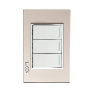 PLACA CON 3 INTERRUPTORES SENCILLOS DE 1 MÓDULO CRISTAL DORADO MARFIL. BP03-CDM- LUCEK