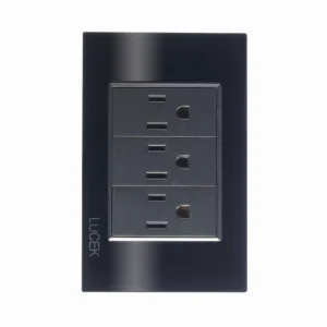 PLACA CON 3 CONTACTOS DE 1 MÓDULO CRISTAL NEGRO. BP1200-CBB - LUCEK