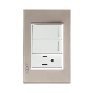 PLACA CON 2 INTERRUPTORES ESCALERA Y 1 CONTACTO DE 1 MÓDULO CRISTAL DORADO MARFIL  BP13-CDM- LUCEK