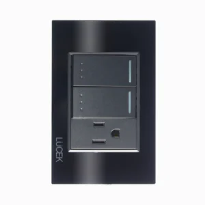 PLACA CON 2 INTERRUPTORES ESCALERA Y 1 CONTACTO CRISTAL NEGRO  BP13-CNN  - LUCEK