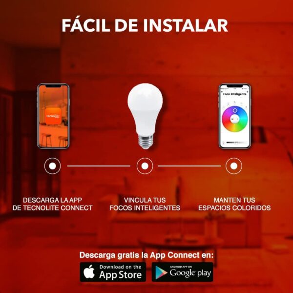 FOCO  LED INTELIGENTE A19 WIFI 8 W, LUZ RGB + BLANCA - Imagen 3