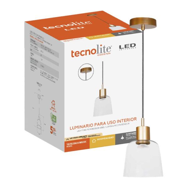LAMPARA COLGANTE LED DE CRISTAL 10.5W 10CTLLED8365MV30C - TECNOLITE - Imagen 2